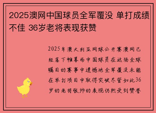 2025澳网中国球员全军覆没 单打成绩不佳 36岁老将表现获赞